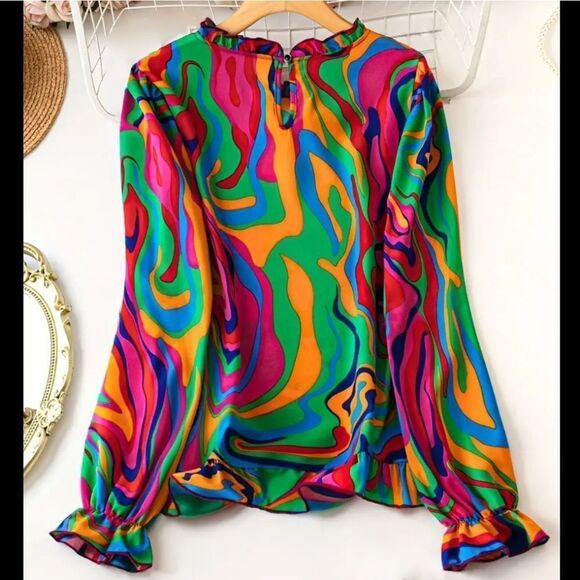 Gorgeous Vibrant Abstract Women's Top - Sz 12 - Picture 2 of 5